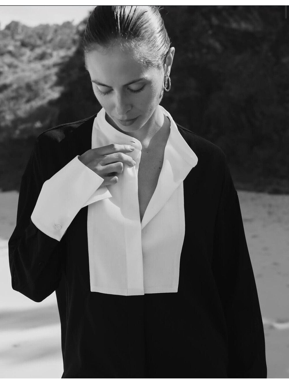 NWT SESSEI Atelier Bianca 100% Wool Shirt 6"Statement Cuff Blouse FR36